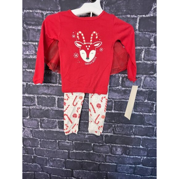 Cat & Jack 2T Reindeer Candy Canes Snowflakes Long Sleeve Top & Leggings - Picture 1 of 11